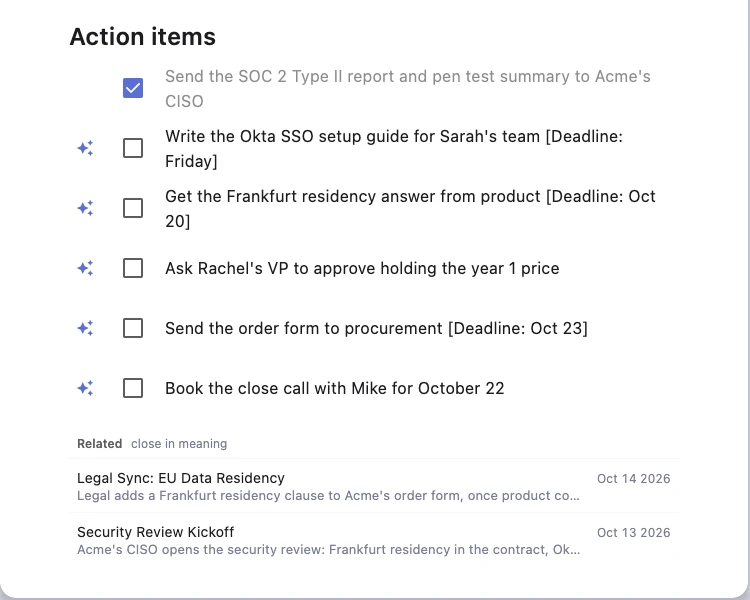 The foot of a OnePager: two related sessions, a legal sync and a security review
