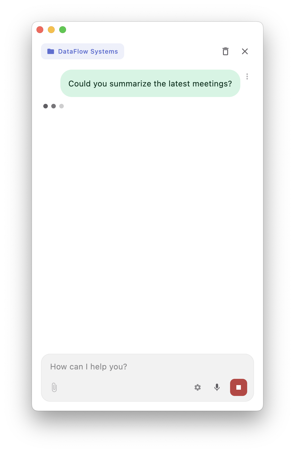 Chat Agent answering a question about recent meetings with a detailed summary